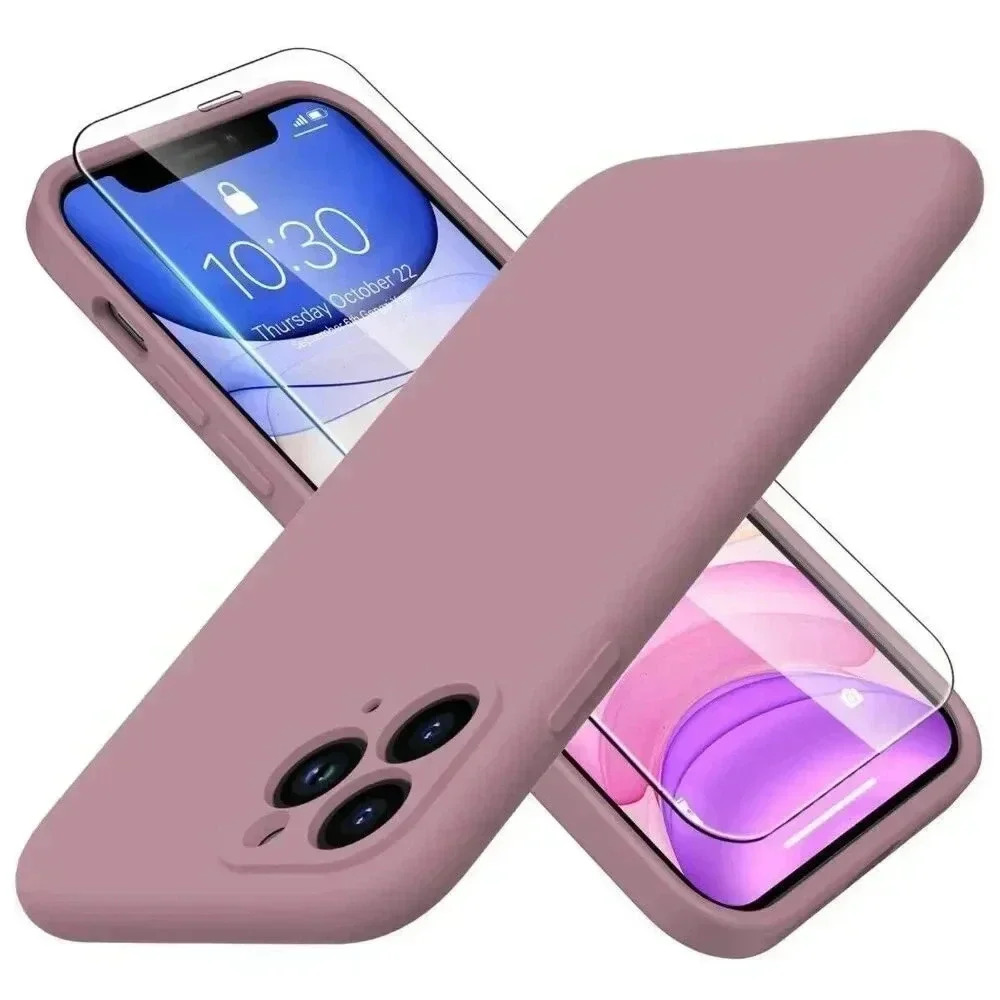Liquid Silicone Case For iPhone 11 Pro Max 6.5" W/Screen Protector Dull Purple